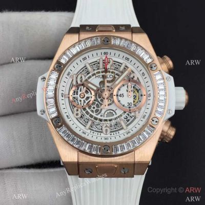 Swiss Copy Hublot Big Bang Unico King Baguettes Watch Rose Gpld Titanium